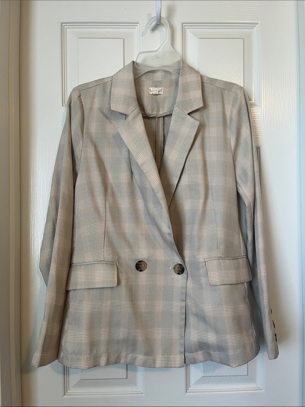 Hem & Thread Beige & Tan Plaid Double-Breasted Blazer